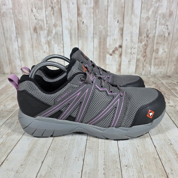 Merrell Work Safety Shoes Composite‎ Toe Gray Purple Athletic 8.5M - Picture 1 of 8